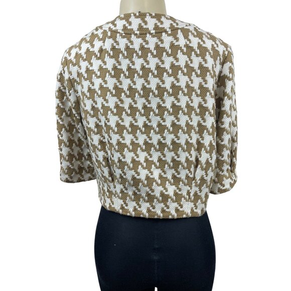 Michael Kors Women’s Brown Houndstooth Camel Cropped Blazer Jacket Sz P/S - Picture 5 of 8